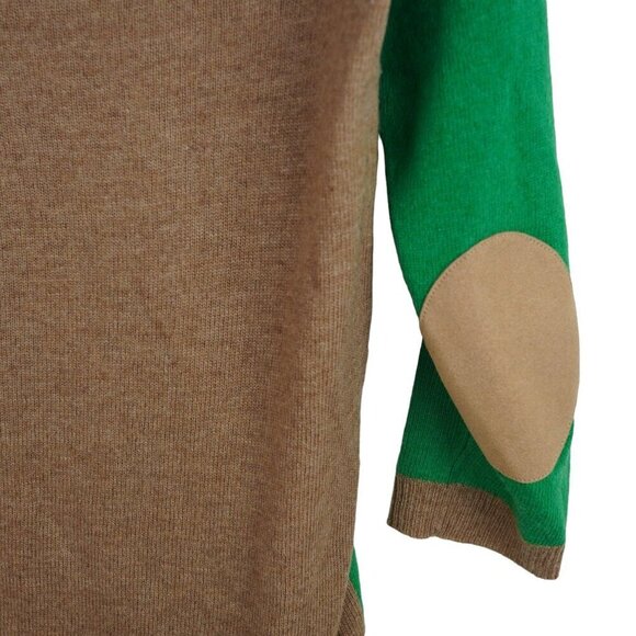 EUC J.Crew Womens XS Sweater Green & Brown Colorblock Elbow Patches Button Shoul - Picture 6 of 7